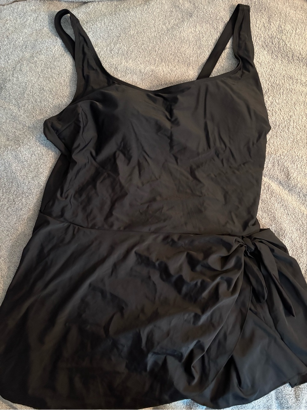NWT Eomenie Tummy Control One Piece Swim Dress Plus Size 18W Black Sarong Wrap